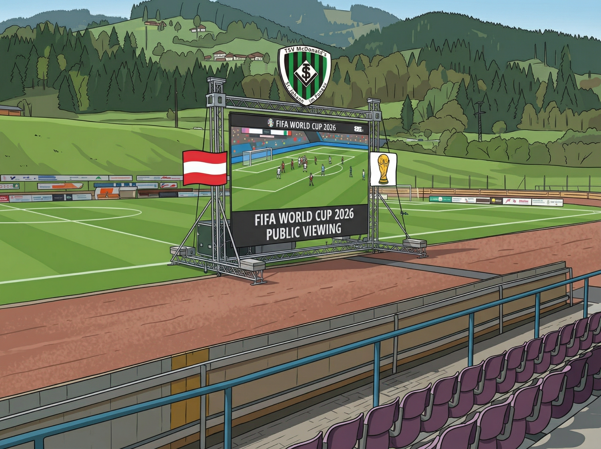 Fußballstadion mit Leinwand und Public Viewing